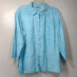 French Laundry Teal Linen Button-Up Women's Shirt 2X